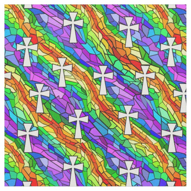 Buntglas-Regenbogen mit Kreuzen Stoff (Nahaufnahme)