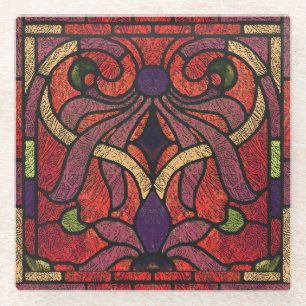 Buntglas-Rollendesign in Karmesinrot und Gold Glasuntersetzer