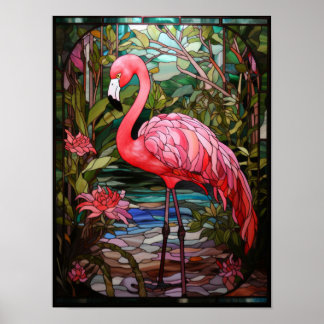 Buntglas Rosa Flamingo im tropischen Garten Poster