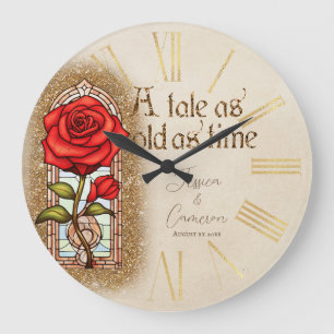 Buntglas-Rose Beauty and the Beast Große Wanduhr
