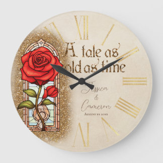 Buntglas-Rose Beauty and the Beast Große Wanduhr
