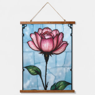 Buntglas-Rosé-Rose Wandteppich Mit Holzrahmen