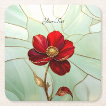 Buntglas-Rot-Blumen-Papier-Getränkeuntersetzer
