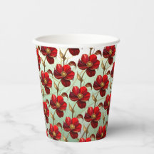 Buntglas-Rote-Blumen-Papierbecher