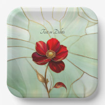 Buntglas-Rote-Blumen-Papierplatte