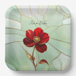 Buntglas-Rote-Blumen-Papierplatte Pappteller