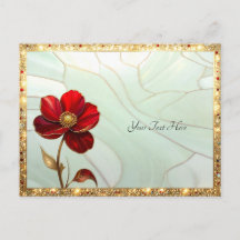 Buntglas-Rote-Blumen-Postkarte