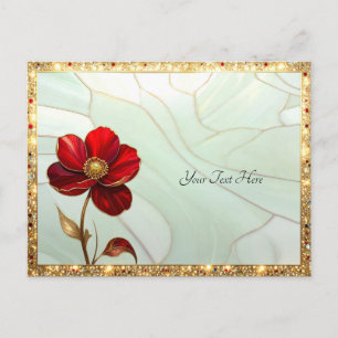 Buntglas-Rote-Blumen-Postkarte Postkarte