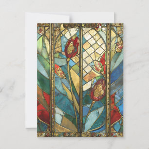 Buntglas Rote Mohnblumen Hauptmann bei Sonnenaufga Postkarte