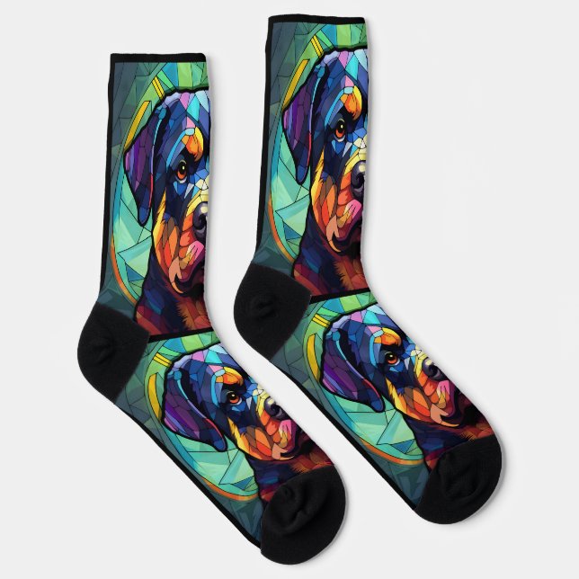 Buntglas Rottweiler  Socken (Rechts)