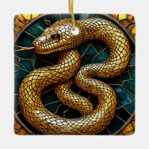 Buntglas-Schlange golden Keramikornament