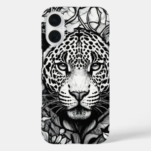 Buntglas Schwarz-weißer Leopard iPhone 16 Hülle
