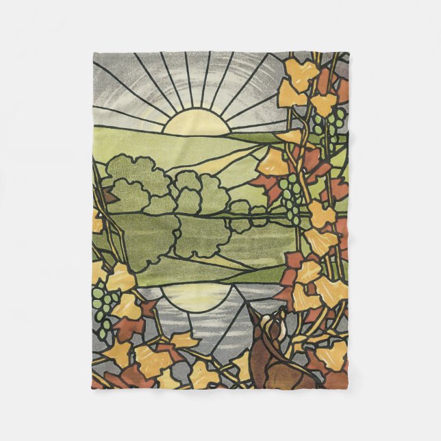 Buntglas-Sonnenaufgang Fleecedecke (Vorderseite)