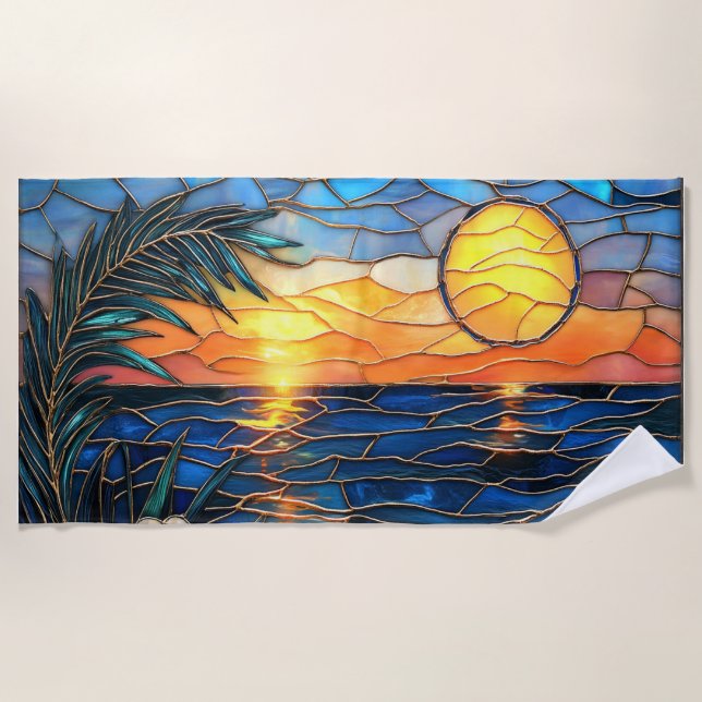 Buntglas-Sonnenuntergangs-Strandtuch Strandtuch (Vorderseite)