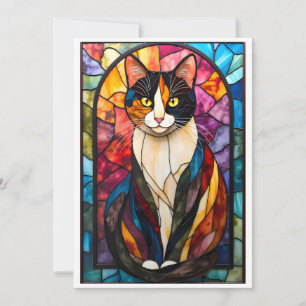 Buntglas-Stil charmante Dreifarbenkatze Karte