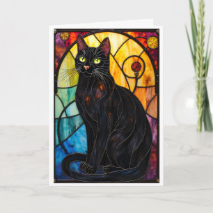 Buntglas-Stil Charmante schwarze Katze Karte