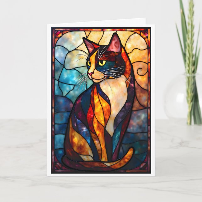 Buntglas-Stil Charmantes Calico Karte (Vorderseite)