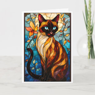 Buntglas-Stil Charmantes Katze mit blauen Augen Karte