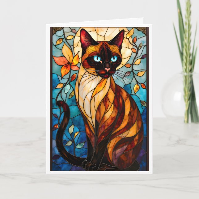 Buntglas-Stil Charmantes Katze mit blauen Augen Karte (Vorderseite)