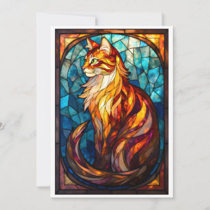 Buntglas-Stil Fluffige Orange Katze Flach Karte