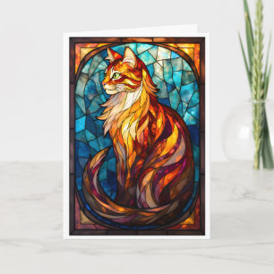 Buntglas-Stil Fluffige Orange Katze  Karte