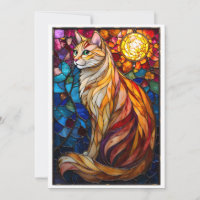Buntglas-Stil Fluffige Orange- und Weiße Katze 