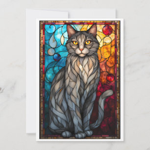 Buntglas-Stil Graue Katze Karte