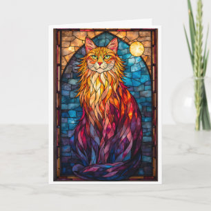 Buntglas-Stil Große Fluffige Katze Karte