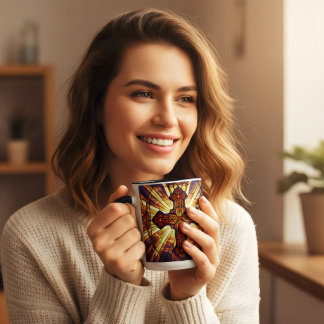 Buntglas-Stil Kreuz Jesus ist König Kaffee Tasse