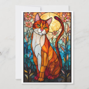 Buntglas-Stil Orange und Weiße Katze Flach Karte
