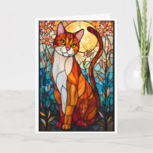 Buntglas-Stil Orange und Weiße Katze Karte