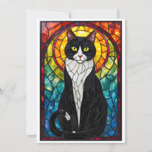 Buntglas-Stil Schwarz Weiß Smoking-Katze Flach Karte