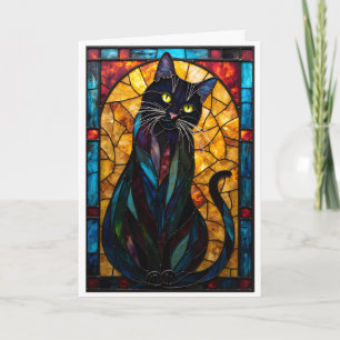 Buntglas-Stil Süße Schwarze Katze Karte