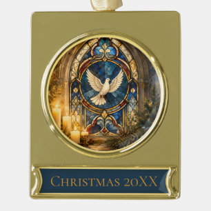 Buntglas-Tauben-Weihnachtsfenster Banner-Ornament Gold