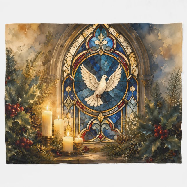 Buntglas-Tauben-Weihnachtsfenster Fleecedecke (Vorderseite (Horizontal))