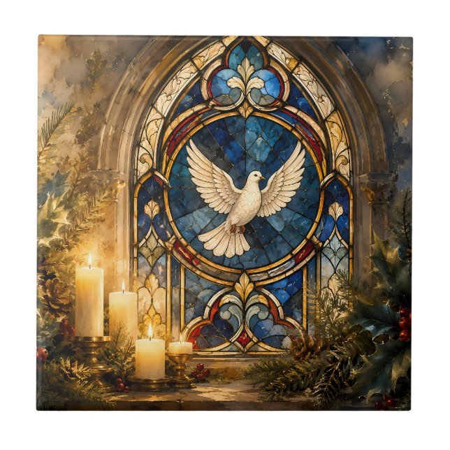 Buntglas-Tauben-Weihnachtsfenster Fliese (Vorderseite)