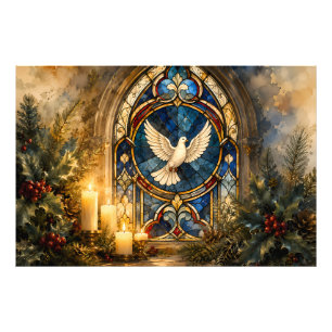 Buntglas-Tauben-Weihnachtsfenster Fotodruck