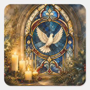 Buntglas-Tauben-Weihnachtsfenster Quadratischer Aufkleber