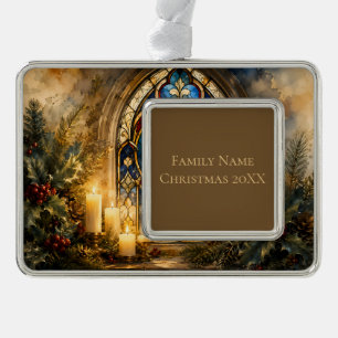 Buntglas-Tauben-Weihnachtsfenster Rahmen-Ornament Silber