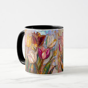 Buntglas-Tulpen-Kunst Schmuckstil-Blumen  Tasse