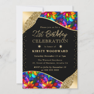 Buntglas und Gold 21. Geburtstag Einladung