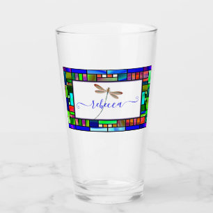 Buntglas und Libelle personalisiert Glas