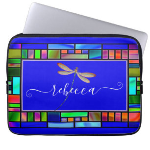 Buntglas und Libelle personalisiert Laptopschutzhülle