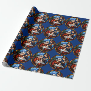 Buntglas-Vintage-Weihnachts-Krippenszene Geschenkpapier