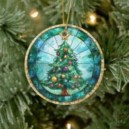 Buntglas-Weihnachtsbaum & Stern Feiertage Keramik Ornament