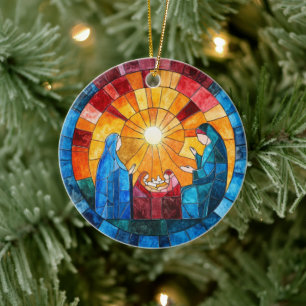 Buntglas-Weihnachtskrippe-Christmas-Schmuck Keramik Ornament