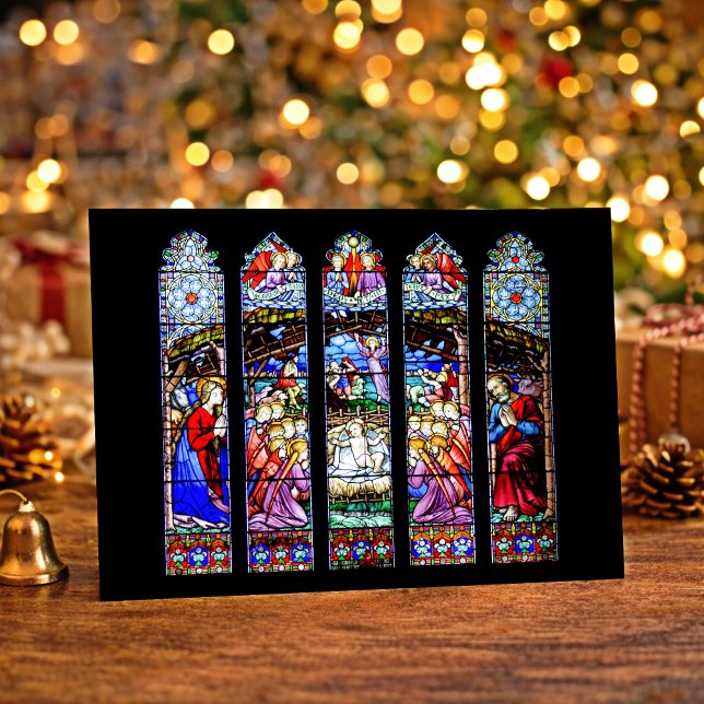 Buntglas-Weihnachtskrippe Feiertagskarte (Von Creator hochgeladen)