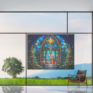 Buntglas-Weihnachtskrippe Xmas Kirchenkunst Fensteraufkleber
