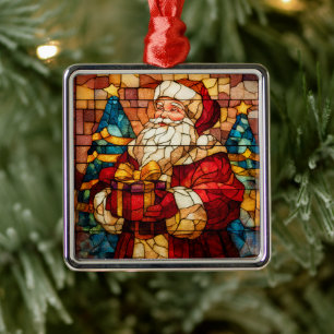 Buntglas-Weihnachtsmann Ornament Aus Metall