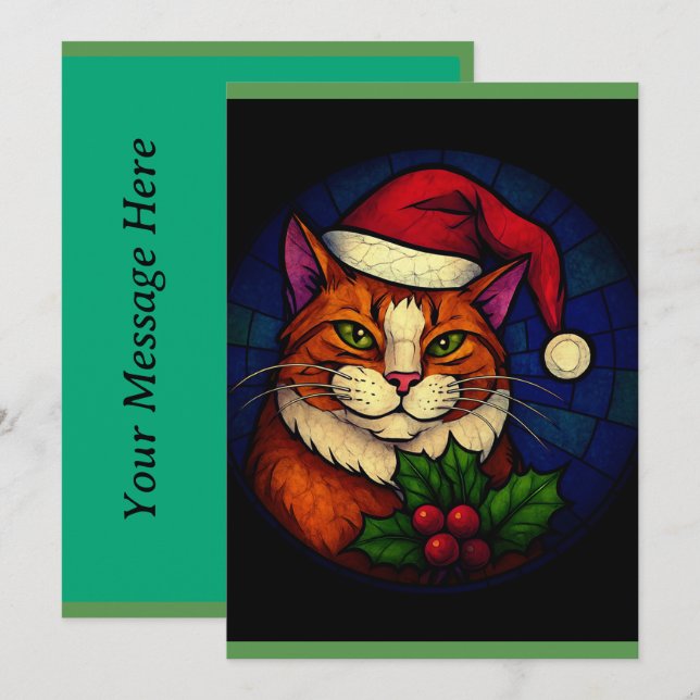 Buntglas-Weihnachtsorange-Schmusekatze Feiertagskarte (Vorne/Hinten)